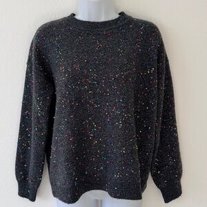LOFT Sparkly Dark Gray Crew Neck Sweater Multicolored Sequins Party Holiday Med
